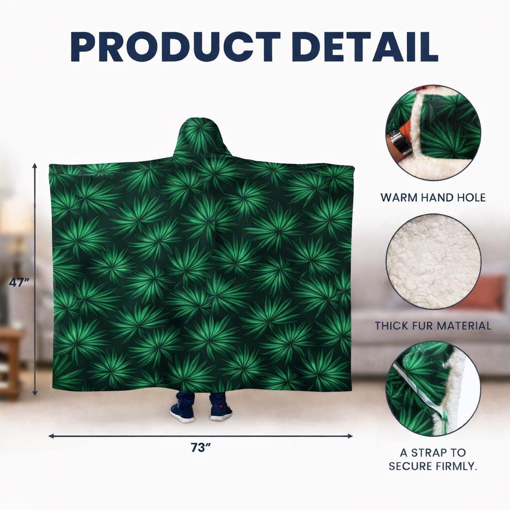 Palm Leaf Hooded Blanket, Plush Wearable Blanket, Tropical Gift