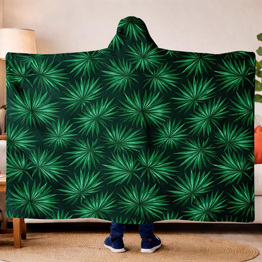 Palm Leaf Hooded Blanket, Plush Wearable Blanket, Tropical Gift