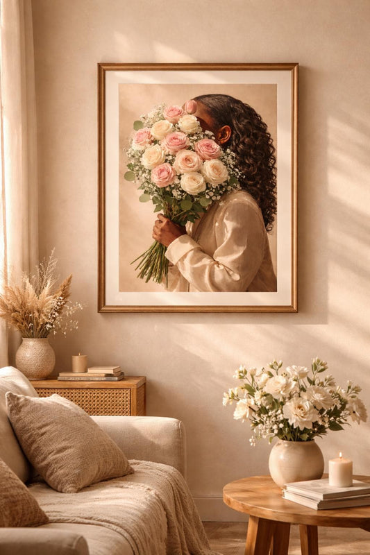 Black Girl Floral Portrait Artwork | Trendy Feminine Room Decor (Digital Download)
